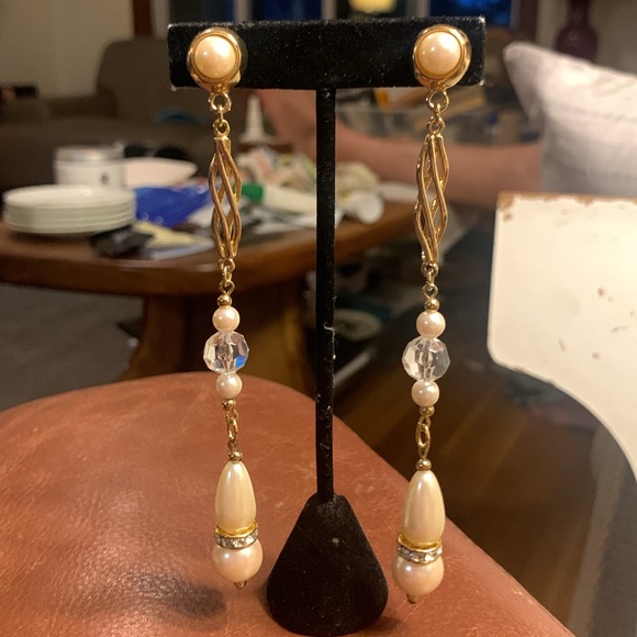 RICHELIEU SHOULDER DUSTER EARRINGS PEARLS CRYSTALS RONDELS - Picture 5 of 11